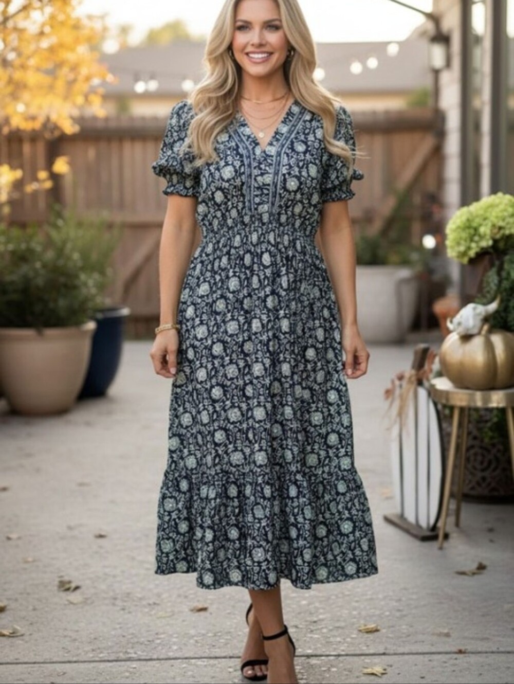 New Southern Stitch Navy Blue Floral Dress